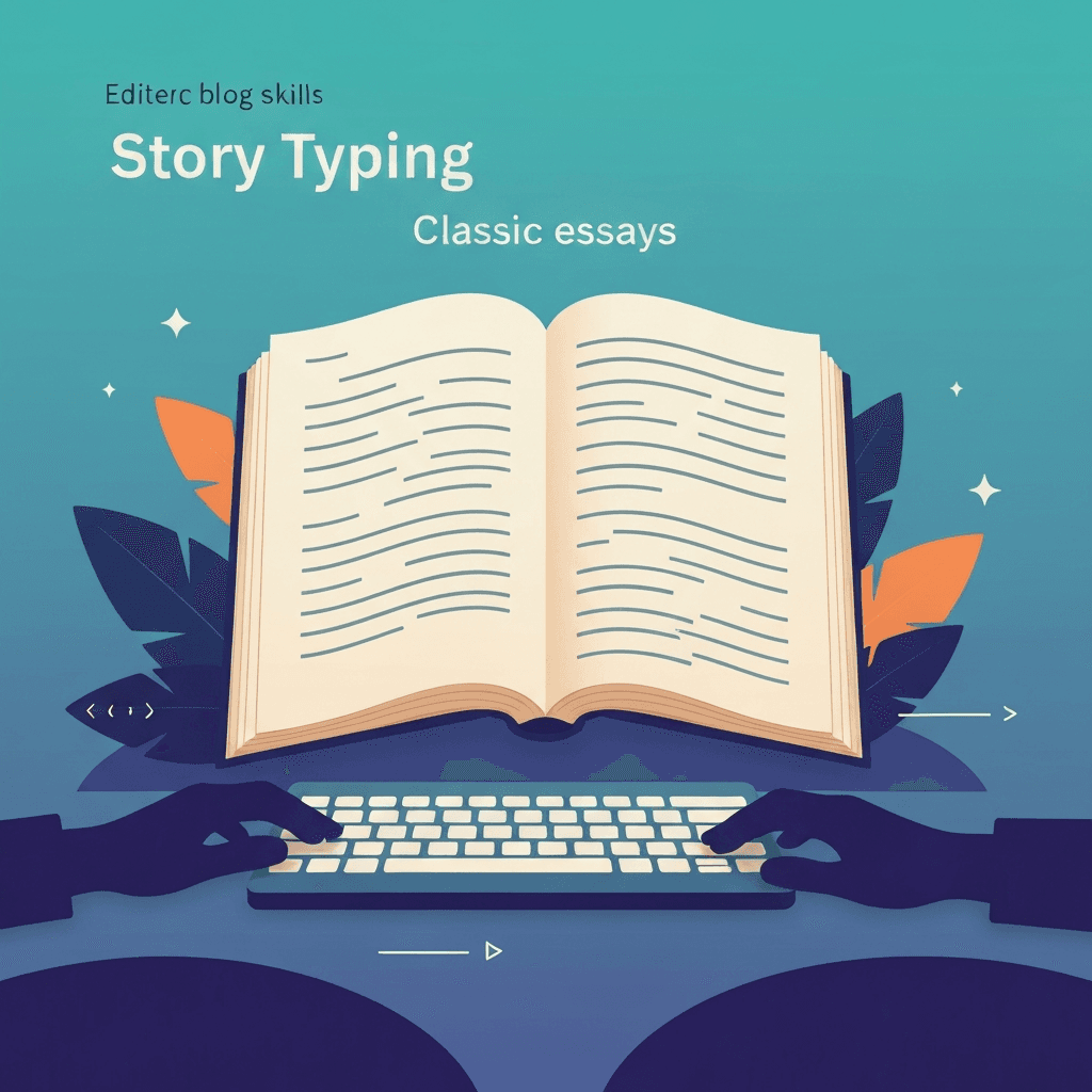 Illustration. Classic Essays Typing Practice: Formal Passages for Exams — Story typing — Type Faster