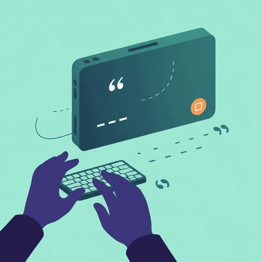 Illustration. Commas, Quotes, and Dashes: Typing Practice Guide — Punctuation — Type Faster
