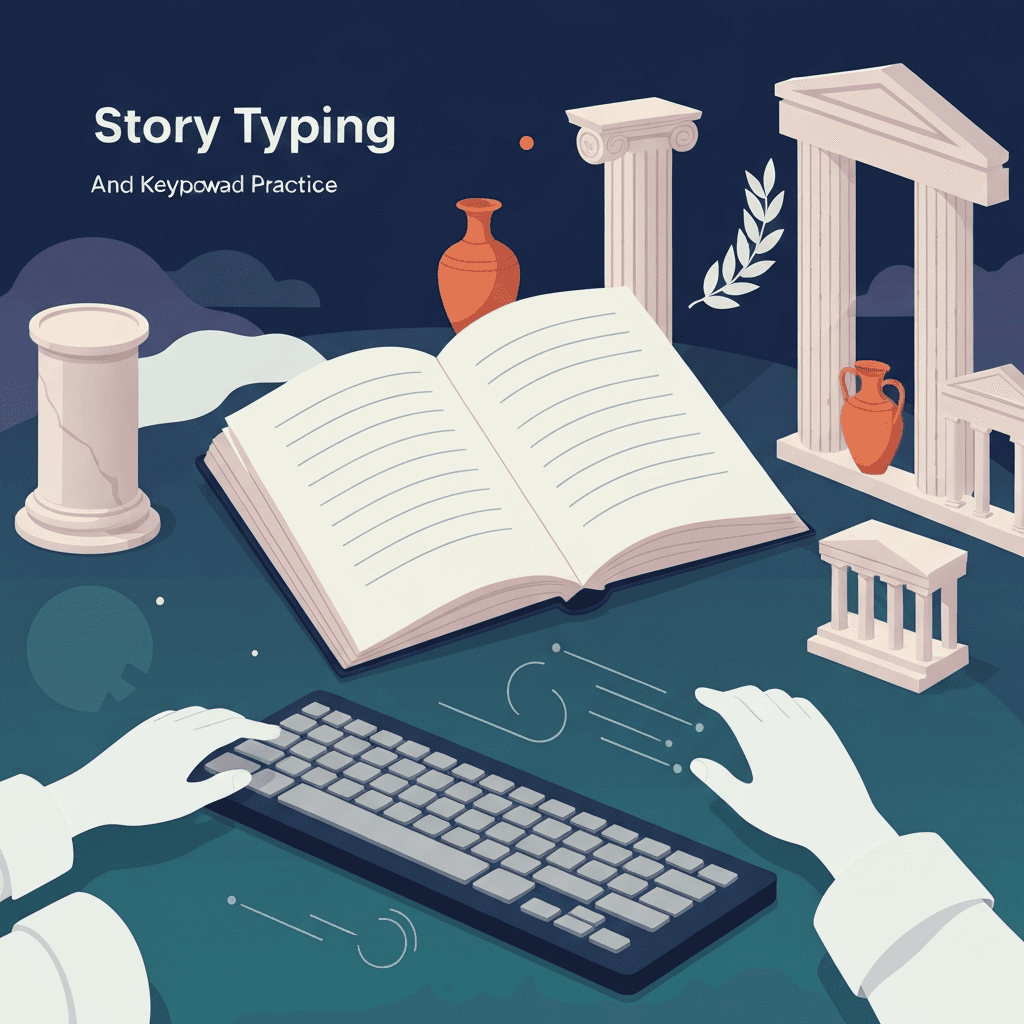 Illustration. Greek Myths Typing Test: Prometheus, Icarus & Hero Passages — Story typing — Type Faster