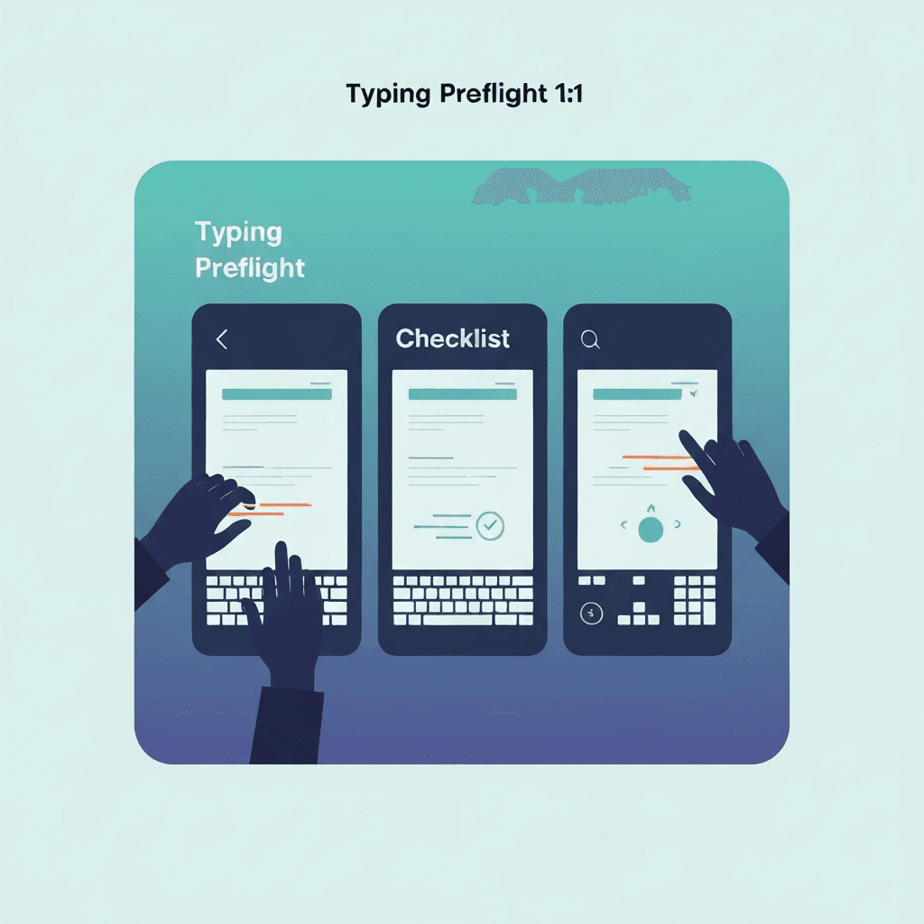 Illustration. Keyboard Preflight Before a Typing Test: What to Check First — Typing Preflight — Type Faster