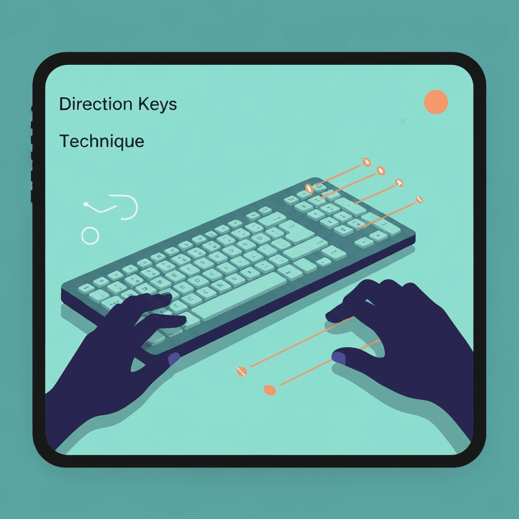 Illustration. Left-Hand Arrow Key Ergonomics for Long Practice Sessions — Direction Keys — Type Faster