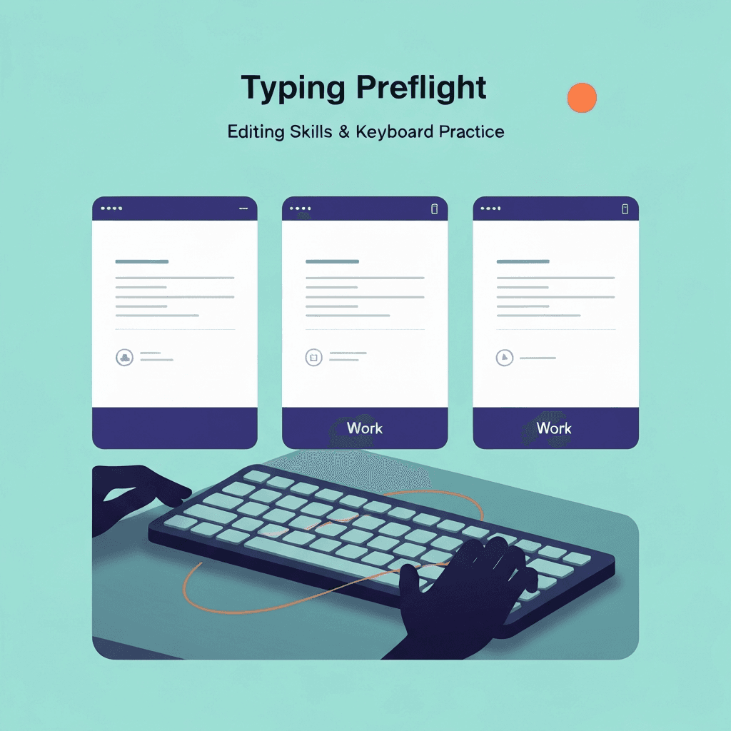 Illustration. Remote Work Typing Preflight on a Shared Laptop — Typing Preflight — Type Faster