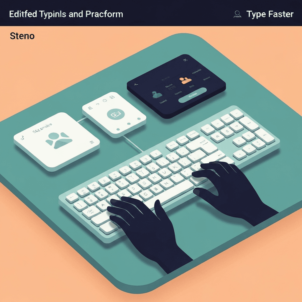 Illustration. Browser Steno Practice on Type Faster: Timed Tests and a Six-Unit Lesson Ladder — Type Faster — Type Faster