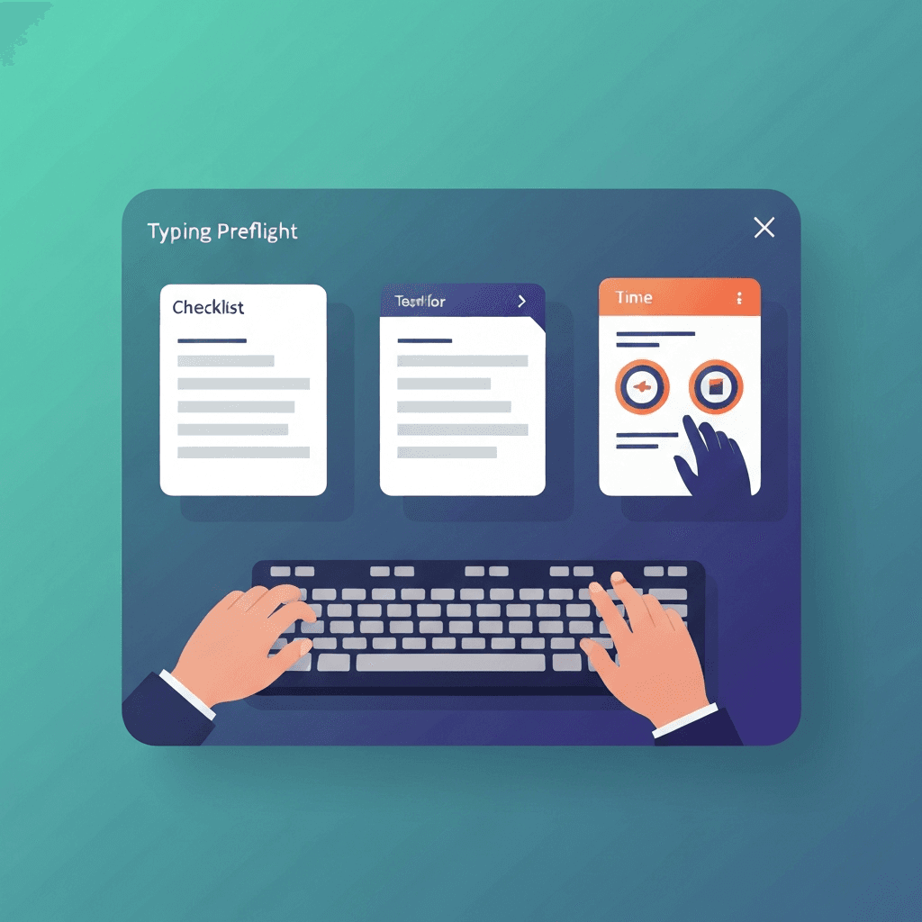 Illustration. Typing Preflight Checklist for Honest WPM Scores — Typing Preflight — Type Faster
