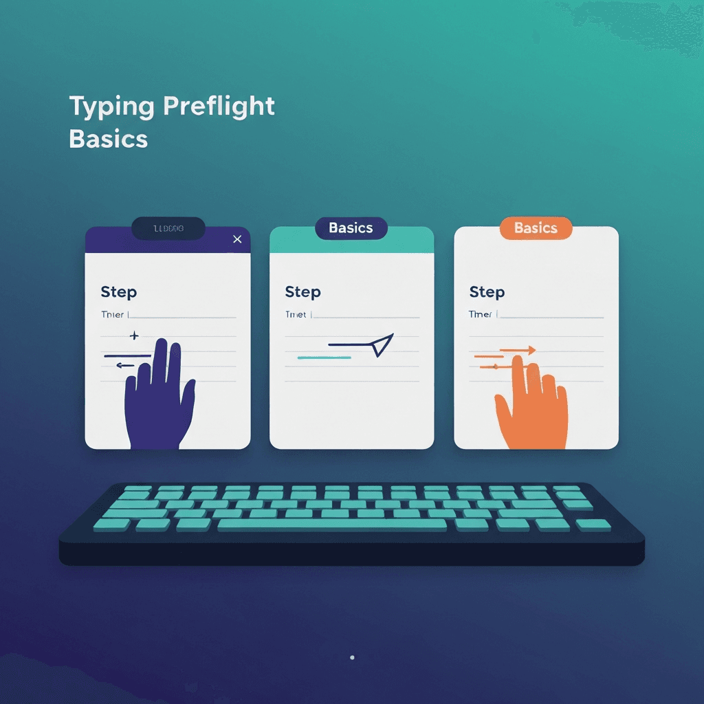 Illustration. What Is Typing Preflight? A Three-Step Bench Before WPM Tests — Typing Preflight — Type Faster