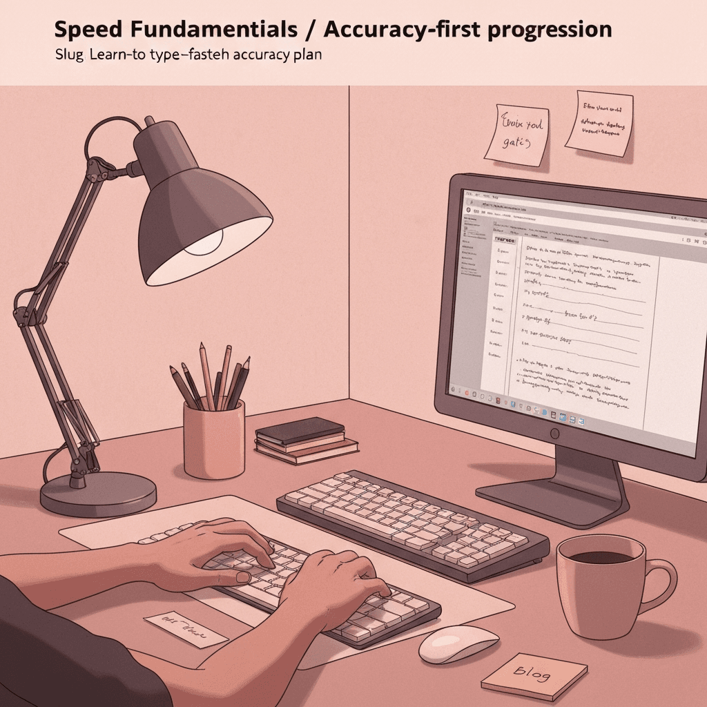 Blush desk with keyboard and abstract pre-work checklist props, no readable text