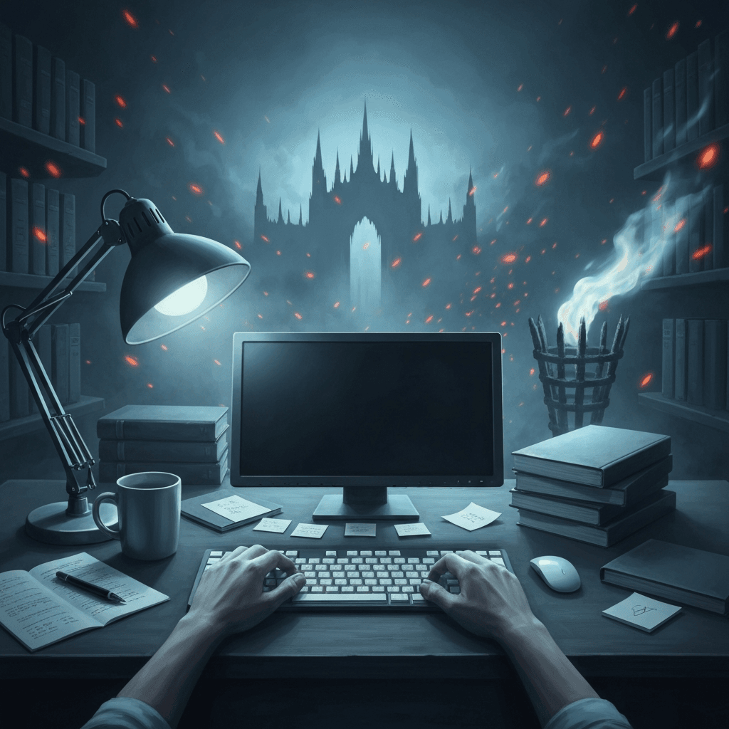 Atmospheric capstone scene for Diablo: Hellfire five-minute finale drills with no readable text