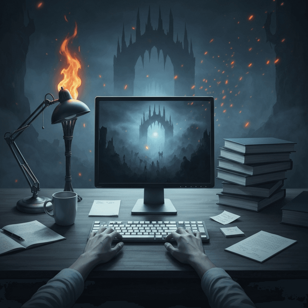 Atmospheric capstone scene for Diablo Immortal five-minute finale drills with no readable text