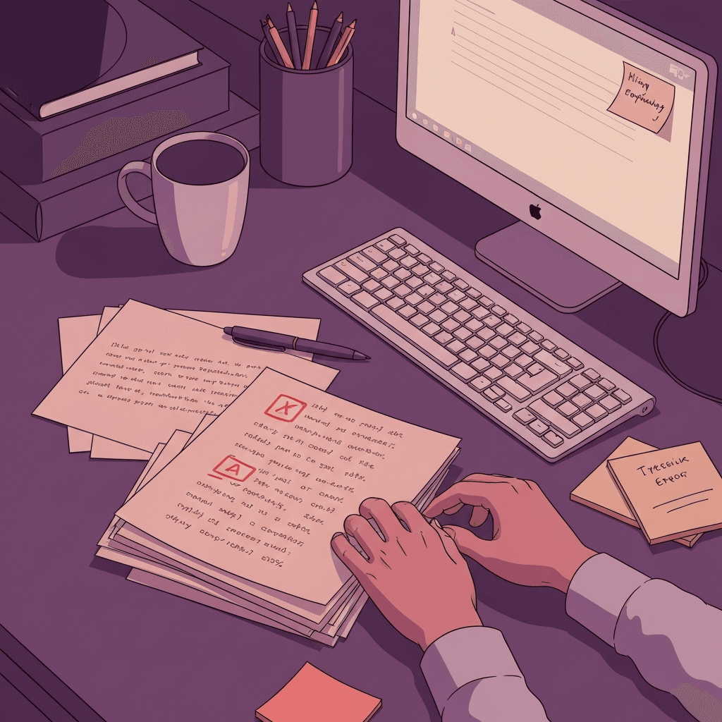 Editorial desk scene themed for Super Mario lore typing practice with abstract props and no readable text